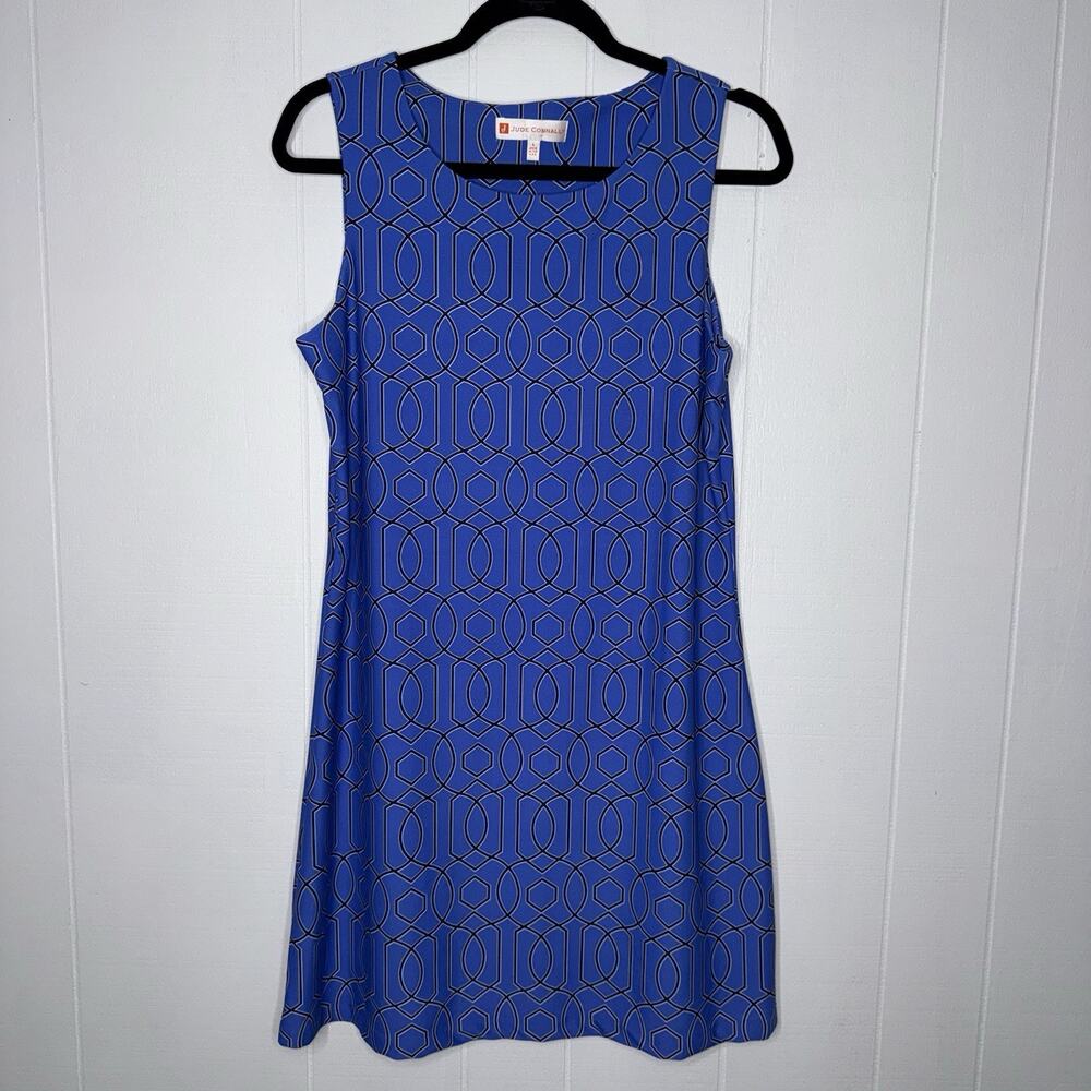 Jude Connally Women’s Nylon Stretch Tank Dress Geometric Blue Size Large
